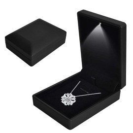 Colexy Jewellery Gift Box with LED Light, Velvet Necklace Pendant Bracelet Display Box, LED Illuminated Pendant Jewellery Box, for Suggestions, Wedding, Engagement, Valentine's Day, Birthday (Black)