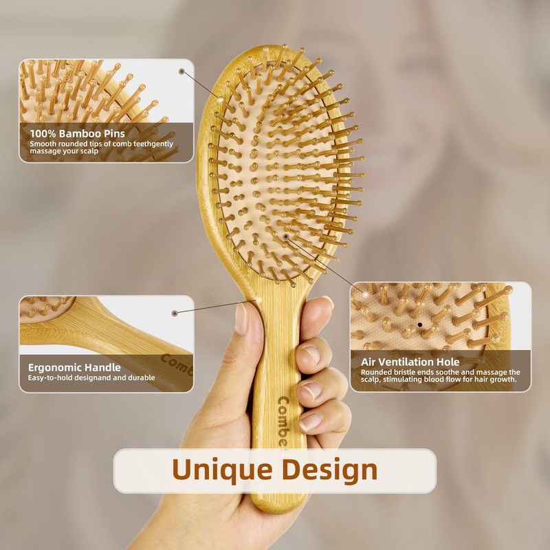 Combetter Hair Brush Natural Bamboo Paddle Detangling Hair Brush, Suit