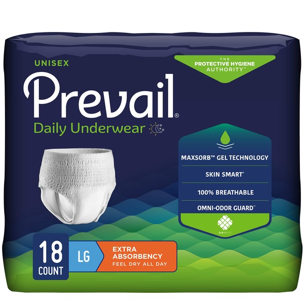 Prevail Adult Incontinence Underwear for Men & Women, Maximum Absorbency, Large, 18 Count