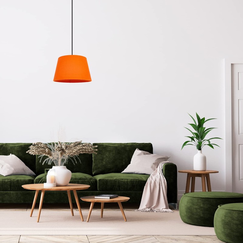 Traditional Shape Vivid Orange Linen Fabric Drum Table/Pendant Lampshade |