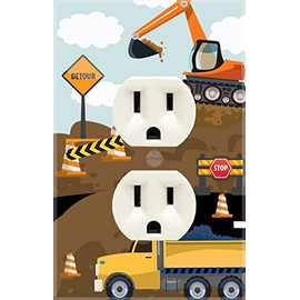 Boys Room Light Switch Cover Plate Kids Decorative Nursery Teen Toddler Room Decor Bedroom Bathroom Playroom (Construction Truck Outlet)