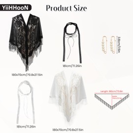 Triangle Shawls and Wraps for Evening Dresses, 2 Colors Lace Shawls for women and 2 Pcs Lace Choker with Pearl Brooch, Mesh Bridal Veils Wedding Chiffon Shawl for Evening Dress