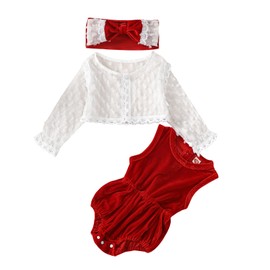 Siyova Newborn Baby Girl Christmas Outfits My First Christmas Romper Bodysuit Long Sleeves Tutu Skirts Headband 3Pcs Set Cute Baby Girl Dress (C-Red, 12-18 Months)