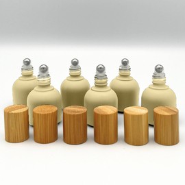 NatuRoller 10ml Glass Roller Bottles with Bamboo Cap and Stainless Steel Ball for Essential Oils (Daisy, Bamboo)