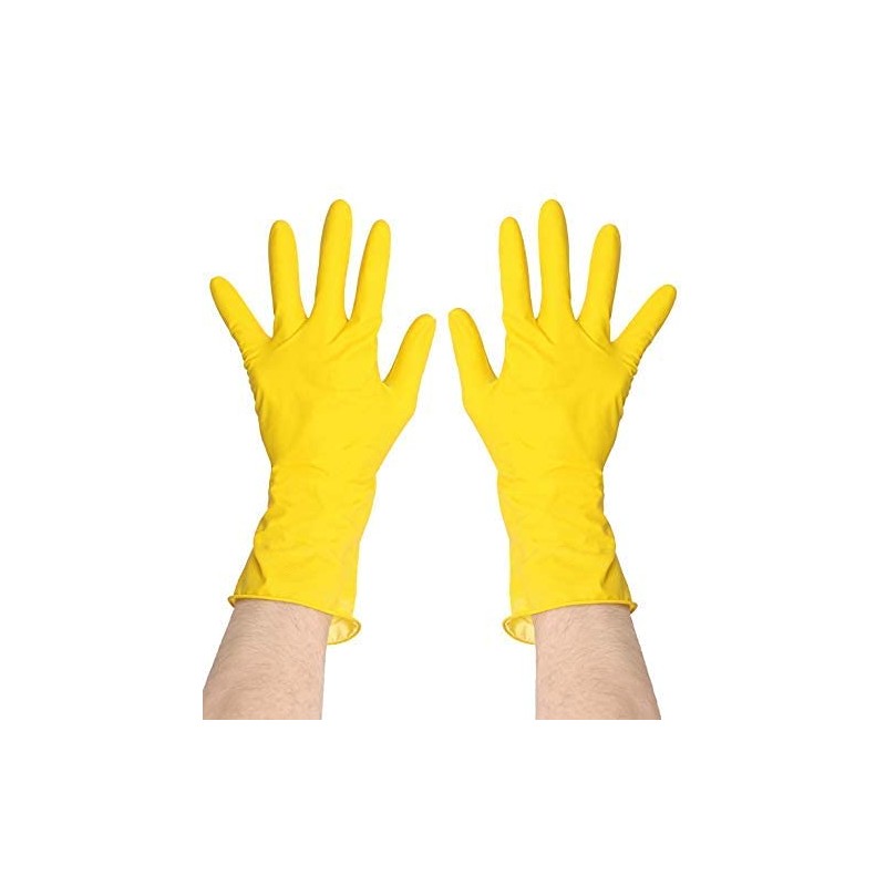 ADULTS YELLOW LATEX SAFETY GLOVES X12 PAIRS - INDUSTRIAL HYGIENIC