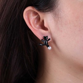 Inateannal Pearl Earrings Cat Cute Cat Stud Earrings Black Cartoon Cat Earrings Vintage Pearl Earrings Animal Kitten Earrings Jewellery for Women Girls, Zinc