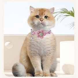 XS Dog Collar with Bell and Flower, 2 Pack Puppy Collars with Bell and Floral Girl Cute for XXS XS Extra Small Female Dogs Cats Tiny Pets Little Kitten Yorkie Chihuahua Pink Beige