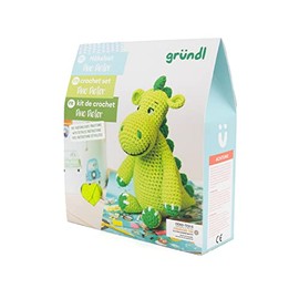 Gründl Dino Dieter Crochet Set, 15 cm, 7 Pieces, Creative Set, Crochet, Sewing, Sewing Set, Craft Set