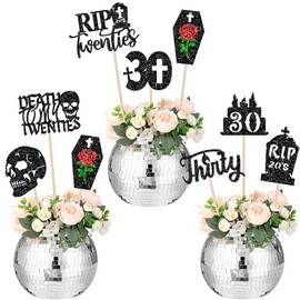 ZHUOWEISM 16 PCS Death to My 20s Centerpiece Sticks Glitter Death to My Twenties Funeral Table Flower Centerpieces Sticks for Rip to My 20s Youth 30th Birthday Party Floral Centerpiece Supplies