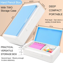 Pencil Box for Office Supplies Storage Organizer Box,Double Layer Large Capacity Pencil Boxes,Plastic Crayon Box with Snap-tight Lid,Stackable Storage Box for Gel Pens Pencil Case Organizer-Pale Blue