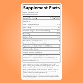 Clean Simple Eats Collagen Powder + Beauty Blend, Peach Mango, 11G Hydrolyzed Collagen Peptides from Grass Fed Bovine & Chicken, Hyaluronic Acid for Hair, Skin, Nail & Joint Support, 30 Servings