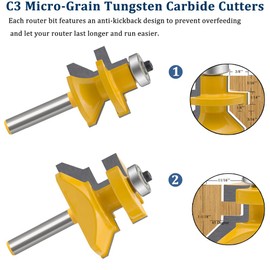 TAIWAIN 1/4 Inch Shank Router Bit Set 2 PCS Door&Drawer Front Edging Bits, Woodworking Milling Cutter Door Frame Tenon Router Bits Sets Cutter Wood Miter Carbide CNC(F-LEA)