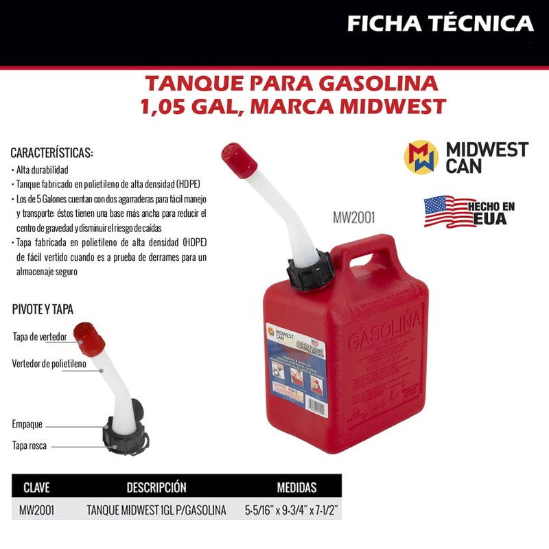 MIDWEST 1100 Tanque para Gasolina, 1 Galón