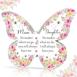 HULALA Cute Mum And Daughter Acrylic Butterfly Plaque Gifts For Mum Daughter Mothers Day Birthday Christmas Graduation No Matter Where We Go No Matter What We Do