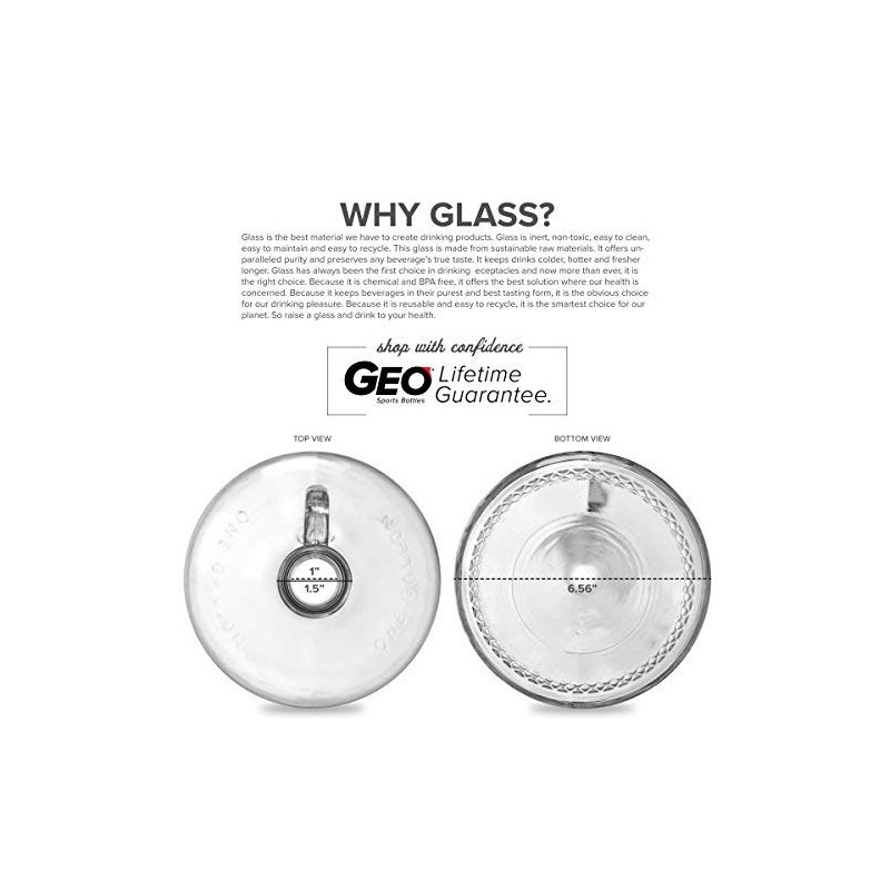 Geo Sports Bottles One Gallon Glass Water Bottle Jug with