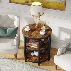 LITTLE TREE Half Round End Table, 3-Tier Narrow Side Table with Metal Frame, Half Circle Table, Half Moon Small Coffee Accent Table Bedside Table for Living Room, Bedroom