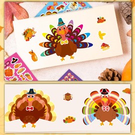 Qpout 24 Sheets Make Your Own Turkey DIY Stickers,Thanksgiving Make-A-Turkey Activities Stickers,Thanksgiving Crafts for Kids for Turkey Games Thanksgiving Fall Family Party Favors Supplies