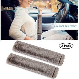Moonet Auto Seat Belt Shoulder Pad, Soft Faux Sheepskin Wool Universal Seatbelt Cover for More Comfortable Driving,Multipurpose for Handbag Carmera Backpack Straps,2pc（Gray）