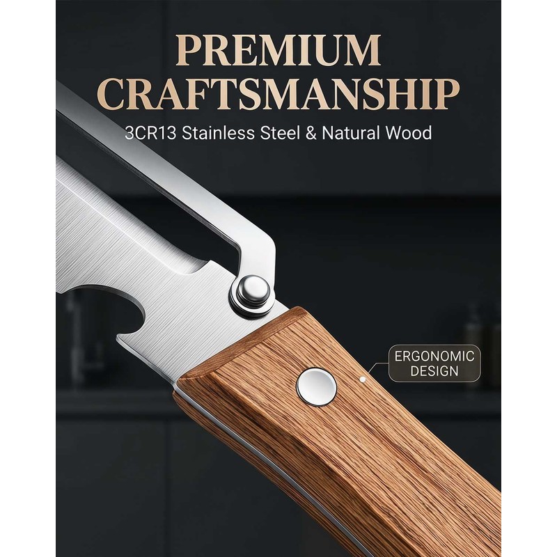 Vegetable Peeler 2-in-1 with Wooden Handle & Bottle Opener –