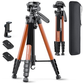 CAMBOFOTO 74"-Camera-Tripod, Porfessional Aluminum Heavy Duty Tripod Stand for Mirrorless Camera/DSLR/Cell Phone/Camcorder, with Holder and Travel Bag (Orange)