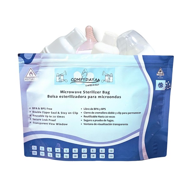 Comfydaya Safeshield - Bolsa esterilizadora para microondas (para pezones, botellas de leche, accesorios para extraer leches). Paquete de 10