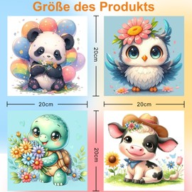 shixpiov 4 Painting by Numbers Animal Kits for Children without Frame, Simple Cute Animal Painting Sets for Children from 4-8-12 Years and Beginners, (20 x 20 cm) (Cartoon Animals)
