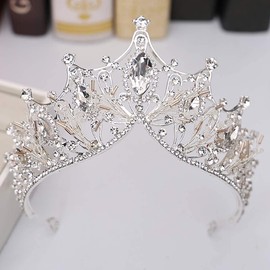 Tiara Crystal Crown for Bridal, Princess Tiara Wedding Tiara Crown for Wedding Prom Proms Pageants Parties Birthday, Silver (crown + necklace + earrings)