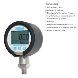 LULUW 3.2" Dial Size, Digital Pressure Gauge,Digital Pressure Sensor,0-10000psi/bar/Mpa, 1/4" NPT Base Mount, 0.5% Accuracy (0-150PSI)