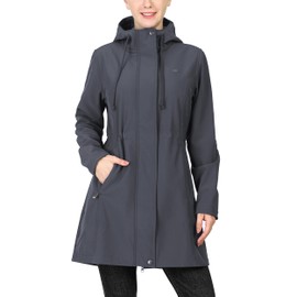 33,000ft Women's Softshell Long Jacket with Hood Fleece Lined Windproof Warm up Waterproof Windbreaker