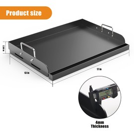 Barbqtime Nonstick Coating Cooking Griddle for Gas Grill, 17" x13” Universal Griddle Flat Top Plate with Removable Handles for Charcoal/Gas Stove, Griddle Plate Insert for Camping, Tailgating, Parties