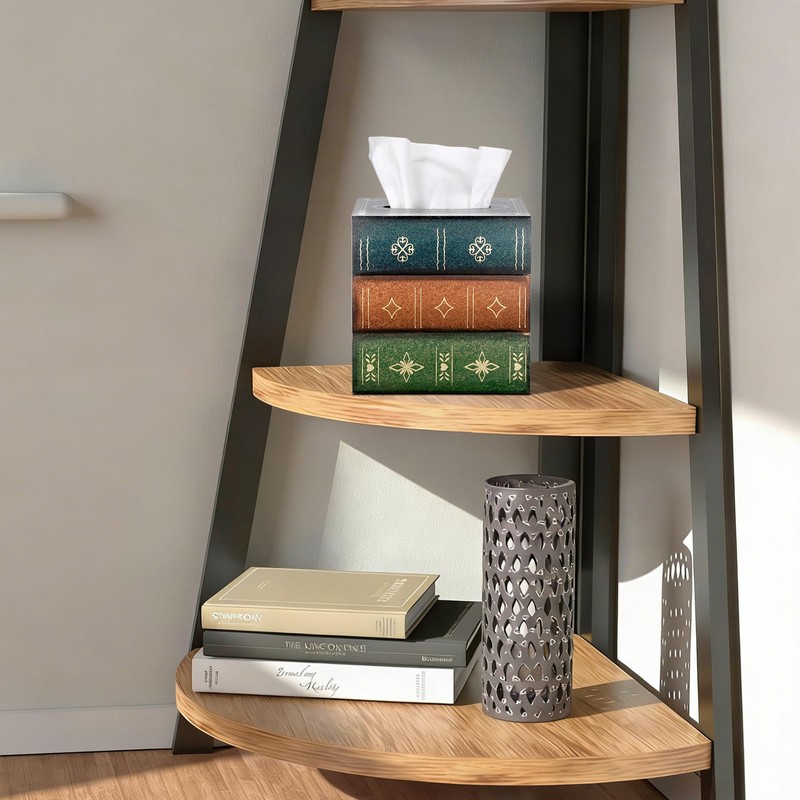 Hoowen Antique Wooden Book Tissue Holder, Decorative Square Tissue Cover