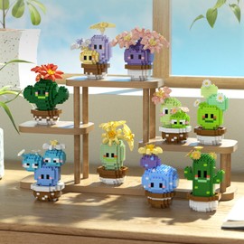 LULUFUN Building Blocks Set Plant Cactus Mini Building Toys Educational Toys Gift for Adults and Kids 9 Pieces