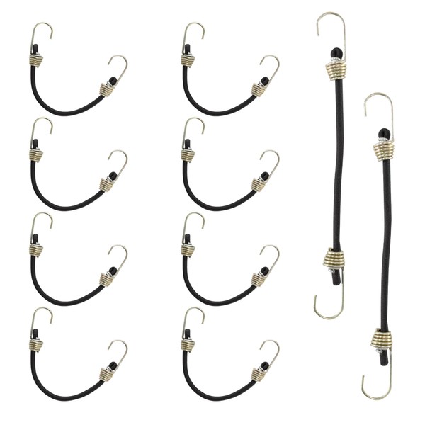 PDETVEO 4 Inch Mini Bungee Cords with Hooks, Black Elastic