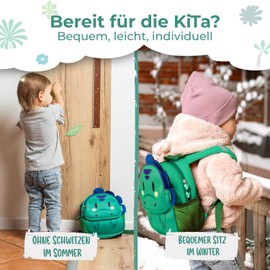 REISERACKER Nursery Backpack Wild Animal from 1 Year as Nursery Backpack Girls & Nursery Backpack Boys, Prehistoric Green