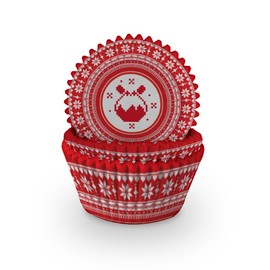Anniversary House Pack of 60 Christmas Jumper Print Cupcake Cases for Baking - Christmas Baking Cups in Heavy Duty Greaseproof Paper, Festive Sweater Design for Xmas Muffins/Cup Cakes, J217