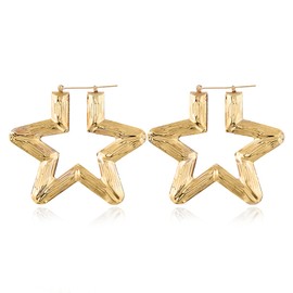 Large Bamboo Joint Hoop Earrings - Hollow Out Hoops with 80s 90s Fashion Style for Party-bamboo star