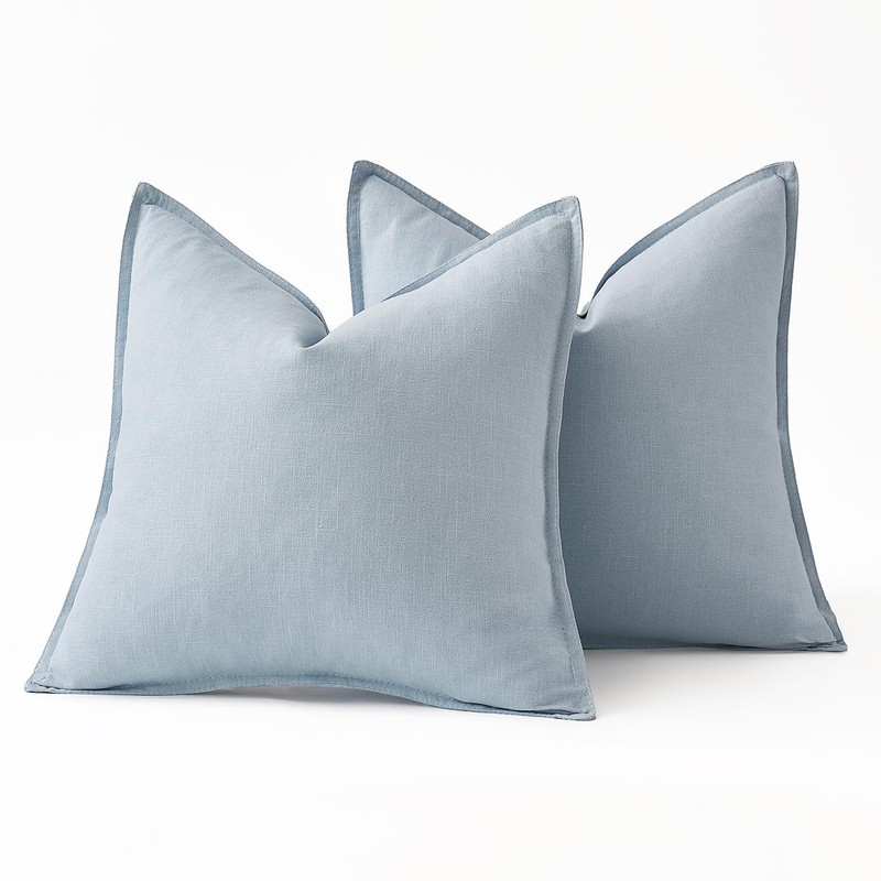 MIULEE Decorative Linen Euro Sham Pillow Covers 22x22 Inch Light