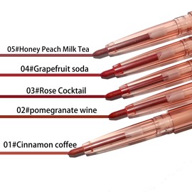 Lea ll U Lip Liner & Lip Glaze Set, Waterproof Smooth Lip Liner, Long Lasting Matte Lip Glaze, Velvet Lip Glow, 2 Pcs, Nude Lipstick, 5 Colors (01#Cinnamon coffee)