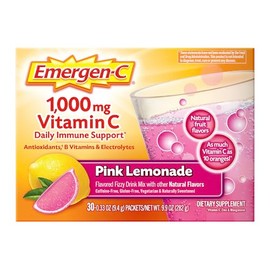 Emergen-C 1000mg Vitamin C Immune Support Powder Pink Lemonade 30CT includes Zinc, Manganese, 7 B Vitamins and Electrolytes for Back to School Essenti