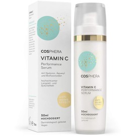 Cosphera Vitamin C Performance High Dose Vegan Anti-Wrinkle Moisturising Treatment Serum Vitamin C Concentrate Gel for Face Neck and Eyes for Women and Men 50 ml