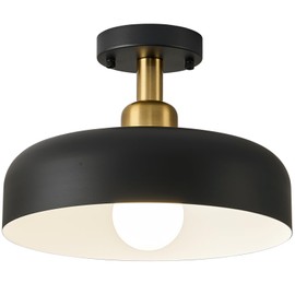 Bwxcie Modern Semi Flush Mount Ceiling Light,Mid Century Hallway Ceiling Light Fixture,E26 Ceramic Lamp Head,Black and Gold Light Fxiture Ceiling for Kitchen Entryway Bedroom Hall Entry (12.6 in)