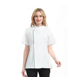 TOPTIE Women's Chef Coat With Contrast Piping Short Sleeve Chef Jacket