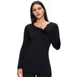 floralhue Underscrub Long Sleeve Women, Scrub Undershirts Crew Neck Comfort Tee with Ultra Soft Fabric, Black, M