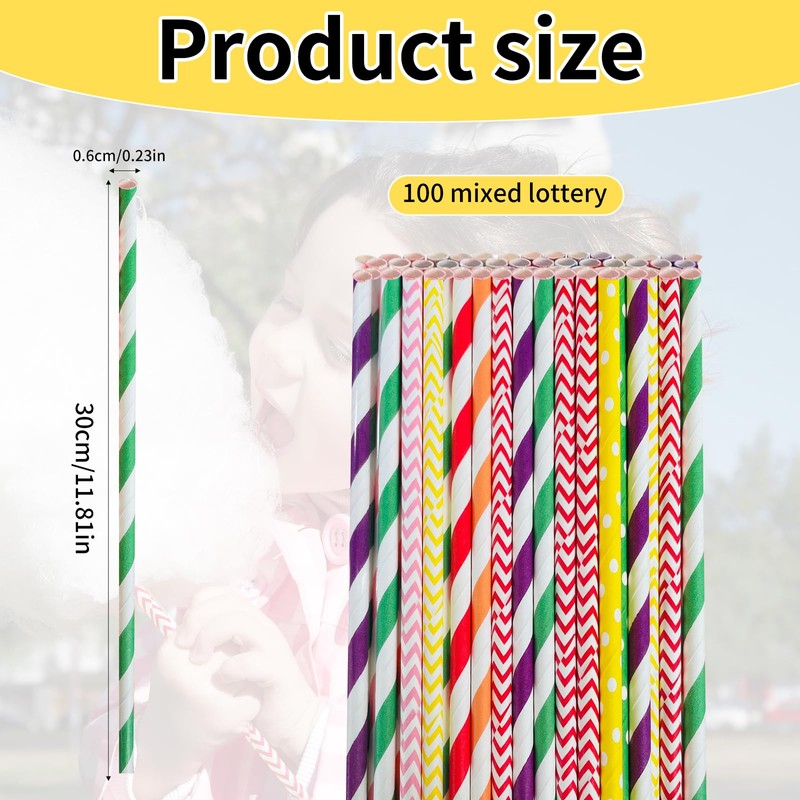Cotton Candy Sticks - 50 Paper Cones, 30cm Length, 6mm