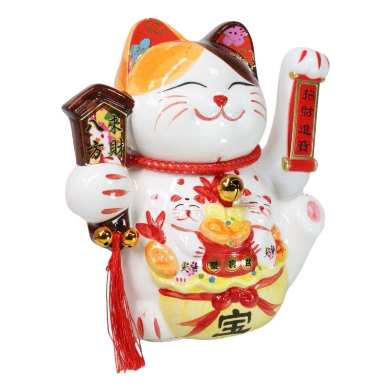 Japanese Lucky Charm White Beckoning Cat Maneki Neko With Waving