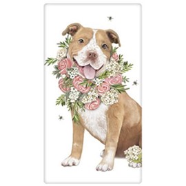Mary Lake-Thompson BT685 Pit Bull Roses Flour Sack Towel 30 Inches Square Design in Lower Center Only