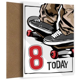 Skateboarding 8th Birthday Card for Boy - 8Yrs Bday Card for Son, Great Grandson, Nephew or Brother. Happy Birthday Card for 8 Year Old Skateboarder Boy