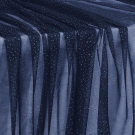 Horbaunal Navy Blue Glitter Tulle Fabric Rolls with Shiny Silver Sequin, 3 Yard Tulle Bolt Navy 54 Inch Wide, Sheer Netting Fabric for Bridal Veil Tutu Skirt Wedding Arch