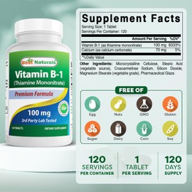 Best Naturals Vitamin B1 as Thiamine Mononitrate 100 mg Tablets (120 Count (Pack of 3))