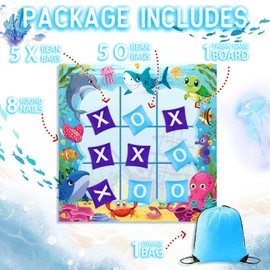 Capoda 20 Pcs Tic Tac Toe Game Set Bean Bag Toss Game Tic Tac Toe Cloth with Bean Bag Storage Pouches Ground Nails for Family Camping Indoor Outdoor Party Toss Games Supplies(Light,Sea Animal)